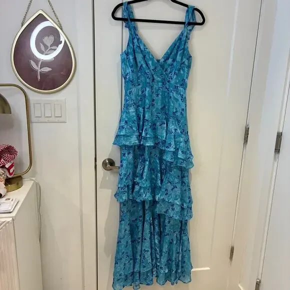 Hutch Blue Floral Ruffled Miah Gown Sz 2 MSRP $368